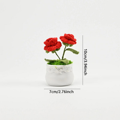 Tamborēts saulespuķu augs podos, viltus ziedu pundurkociņš, roze, kaktuss, antūrijs, kalla, āboliņš, tulpe, margrietiņa, austa dāvana mājas galda dekorēšanai