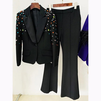 Σετ κοστούμι blazer για γυναικείες κλασικές μαύρες εκλεκτές χάντρες Γυναικείο σχέδιο μόδας Street Two Pieces Παντελόνι Ποιοτικά ρούχα