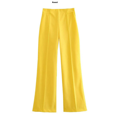 KAAAZI biroja dāmu balts žakete uzvalks sievietēm ar garām piedurknēm V kakla jostas žakete + ar augstu vidukli, platām kājām garās bikses, 2023. gada modes komplekti