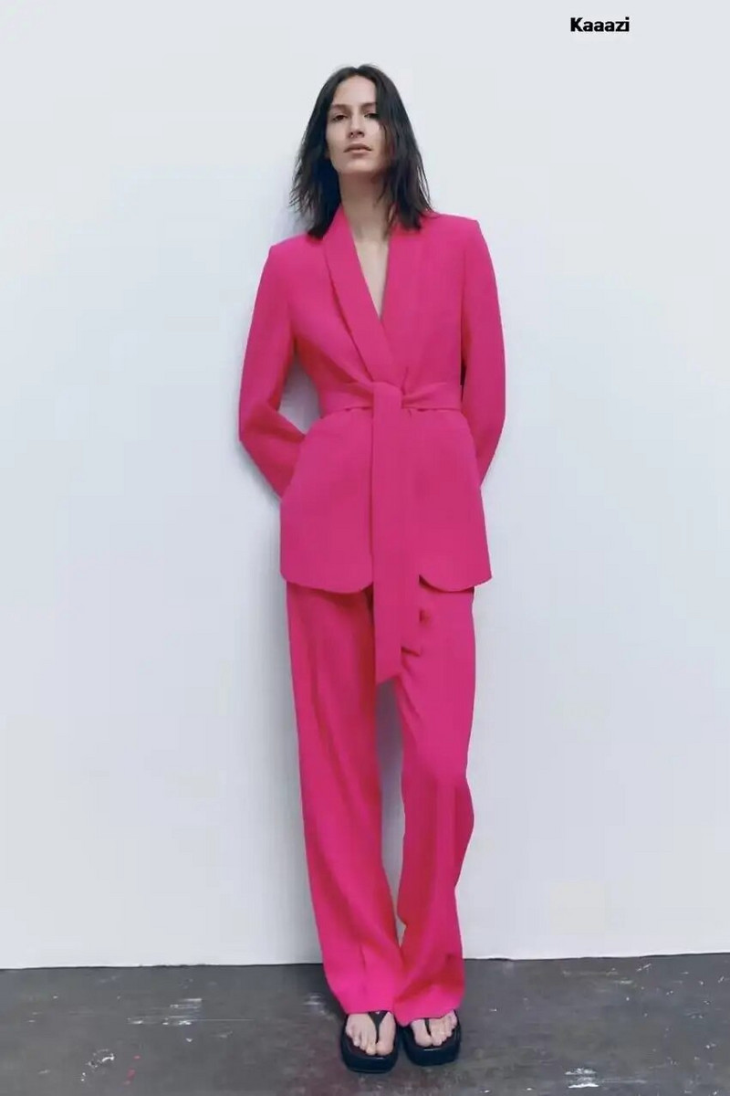 KAAAZI biroja dāmu balts žakete uzvalks sievietēm ar garām piedurknēm V kakla jostas žakete + ar augstu vidukli, platām kājām garās bikses, 2023. gada modes komplekti