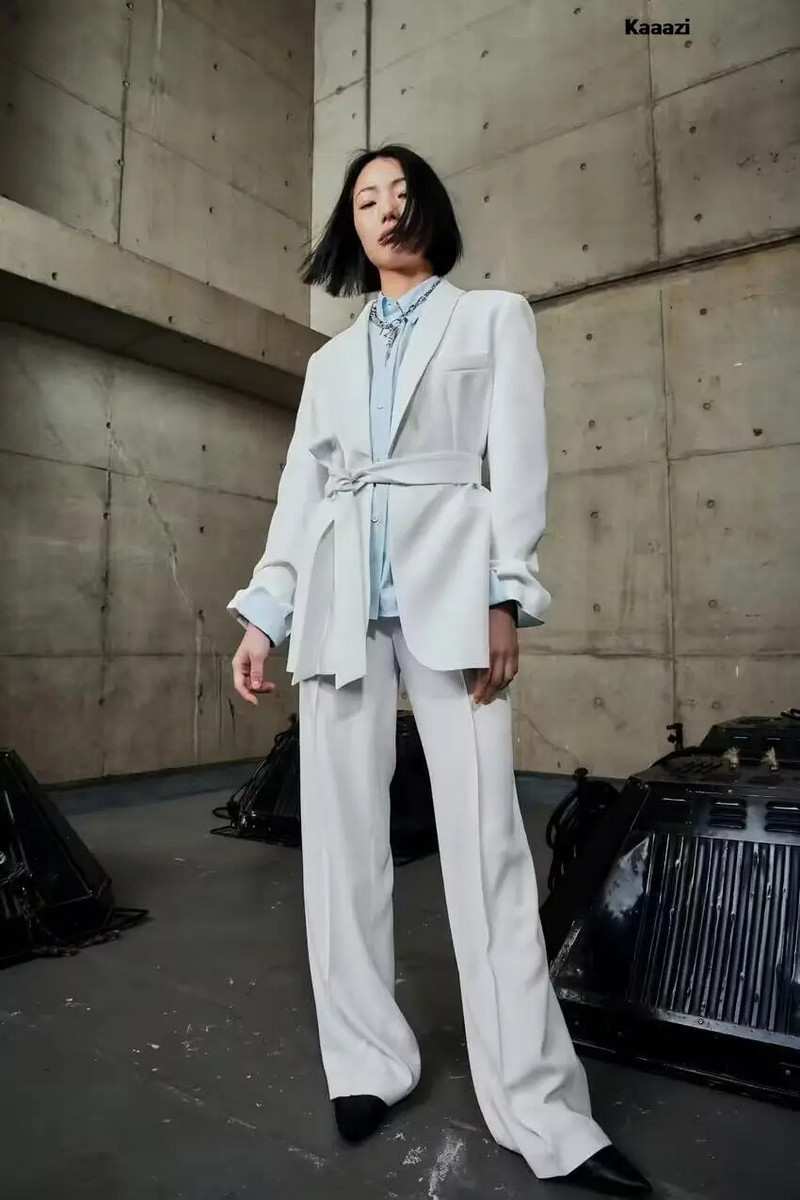 KAAAZI biroja dāmu balts žakete uzvalks sievietēm ar garām piedurknēm V kakla jostas žakete + ar augstu vidukli, platām kājām garās bikses, 2023. gada modes komplekti