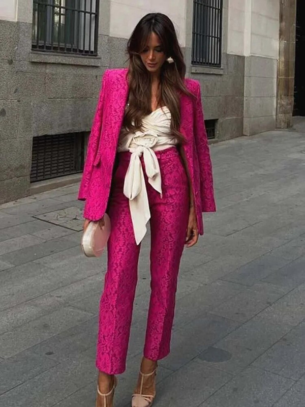 KLKXMYT TRAF Ženski komplet sakoa Ženska dvodijelna odijela 2023 Novi modni kompleti sakoa od čipke Elegantne hlače Dvodijelna ženska odjeća