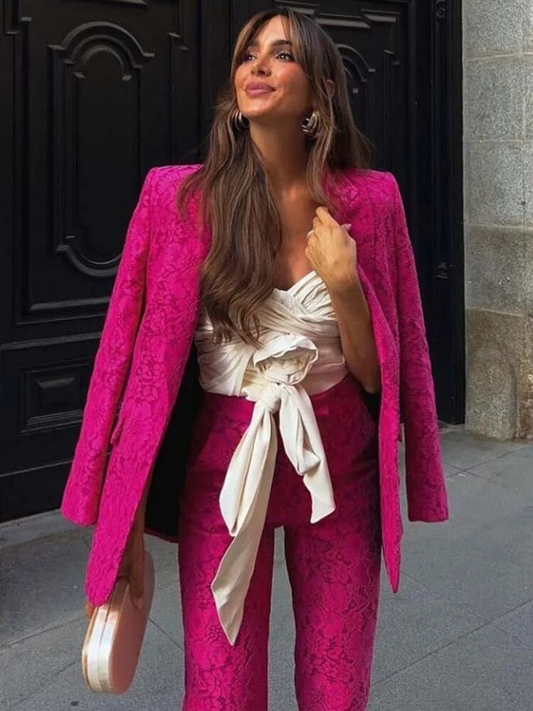 KLKXMYT TRAF Ženski komplet sakoa Ženska dvodijelna odijela 2023 Novi modni kompleti sakoa od čipke Elegantne hlače Dvodijelna ženska odjeća