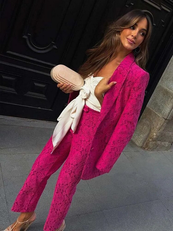 KLKXMYT TRAF Ženski komplet sakoa Ženska dvodijelna odijela 2023 Novi modni kompleti sakoa od čipke Elegantne hlače Dvodijelna ženska odjeća