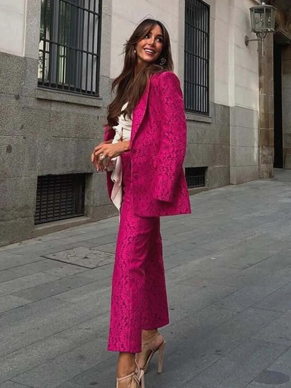 KLKXMYT TRAF Ženski komplet sakoa Ženska dvodijelna odijela 2023 Novi modni kompleti sakoa od čipke Elegantne hlače Dvodijelna ženska odjeća