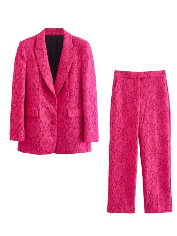 KLKXMYT TRAF Ženski komplet sakoa Ženska dvodijelna odijela 2023 Novi modni kompleti sakoa od čipke Elegantne hlače Dvodijelna ženska odjeća