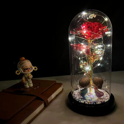 Vruća LED začarana ruža galaksije Vječna ruža Ljepotica i zvijer s bajkovitim svjetlima u kupoli za božićni poklon za Valentinovo