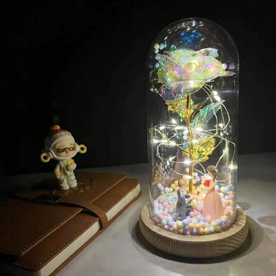 Vruća LED začarana ruža galaksije Vječna ruža Ljepotica i zvijer s bajkovitim svjetlima u kupoli za božićni poklon za Valentinovo