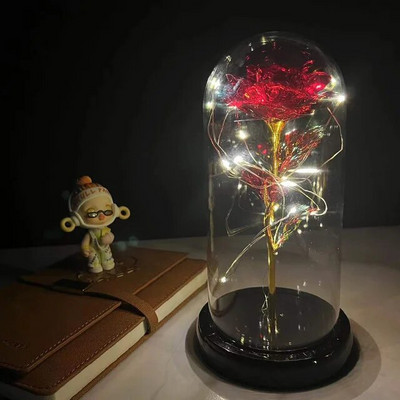 Vruća LED začarana ruža galaksije Vječna ruža Ljepotica i zvijer s bajkovitim svjetlima u kupoli za božićni poklon za Valentinovo