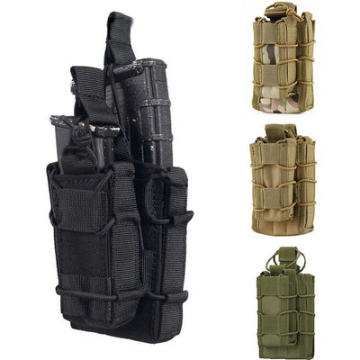 Tactical Molle dvigubo dėtuvės maišelis šautuvui pistoletu Mag Pouchs 2 sluoksnių laikiklis 9 mm / 5,56 diržo greitai pritvirtinamas laikiklio dėtuvės rinkinys