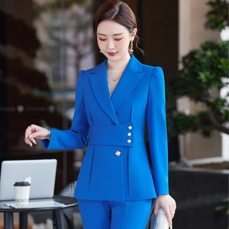 Visokokvalitetna tkanina Profesionalno žensko poslovno odijelo s hlačama i jaknama Kaput Hlače Sakoi Ženska radna odjeća Komplet hlača