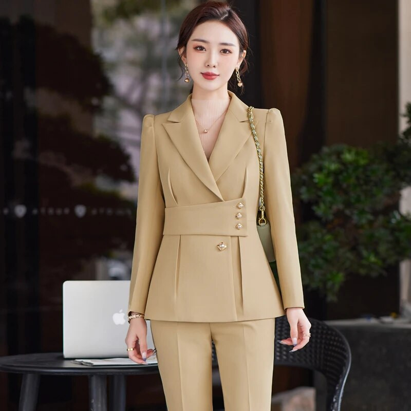 Visokokvalitetna tkanina Profesionalno žensko poslovno odijelo s hlačama i jaknama Kaput Hlače Sakoi Ženska radna odjeća Komplet hlača