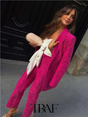 TRAF 2023 Ženski sako s hlačama OL Slim Fit sako od čipke + čipkaste tkanine Hlače s ravnim nogavicama Basic Causal Outfits