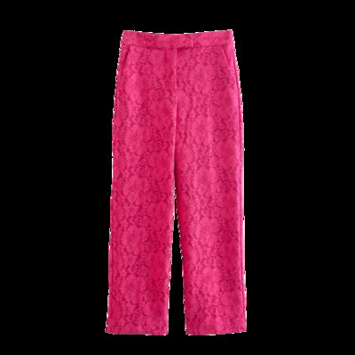 TRAF 2023 Ženski sako s hlačama OL Slim Fit sako od čipke + čipkaste tkanine Hlače s ravnim nogavicama Basic Causal Outfits