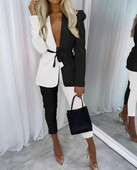 Naiste kaheosalised komplektid, värviblokk, salli krae lips eesmine bleiser ja püksid 2023 sügis-talv kevad uus mood vabaaja