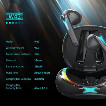 W42 Wireless Earbuds Στερεοφωνικά ακουστικά ήχου με θήκη φόρτισης RGB Color Dynamic Light για φορητό υπολογιστή κινητού τηλεφώνου