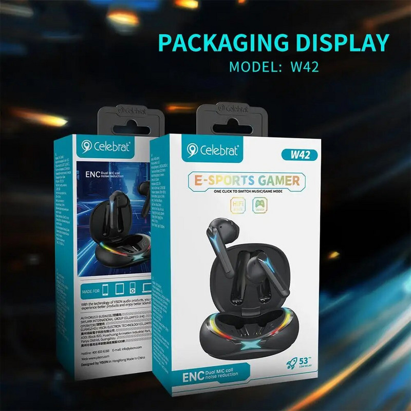 W42 bežične slušalice sa stereo zvučnim slušalicama s RGB bojom dinamičkog svjetla, kućište za punjenje za mobitel, računalo, prijenosno računalo