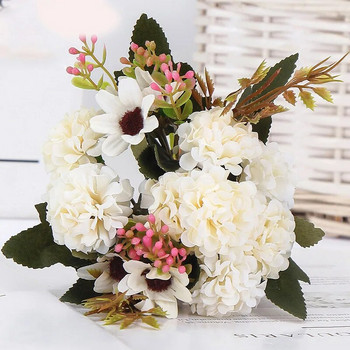 15 κεφαλή λουλουδιών μεταξωτό ορτανσία τεχνητό λουλούδι λευκά λουλούδια γάμου μικρή ανθοδέσμη ψεύτικο λουλούδι πάρτι DIY διακόσμηση