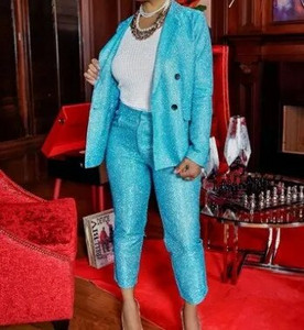 Luksuzni komplet odijela sa svjetlucavim blejzerom za veće veličine, ružičasto sjajno svjetlucavo rođendansko vjenčanje, koktel zabava, božićna novogodišnja scenska odjeća