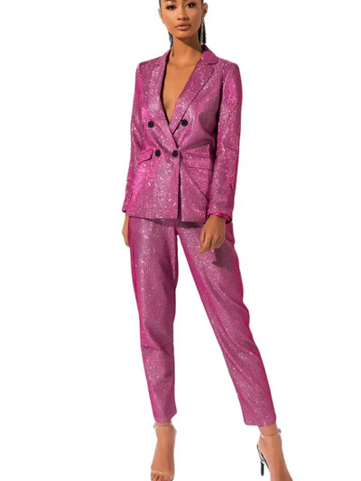 Luksuzni komplet odijela sa svjetlucavim blejzerom za veće veličine, ružičasto sjajno svjetlucavo rođendansko vjenčanje, koktel zabava, božićna novogodišnja scenska odjeća