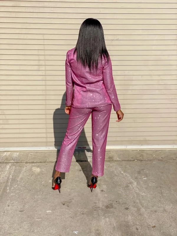 Luksuzni komplet odijela sa svjetlucavim blejzerom za veće veličine, ružičasto sjajno svjetlucavo rođendansko vjenčanje, koktel zabava, božićna novogodišnja scenska odjeća