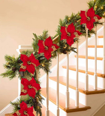Χριστουγεννιάτικο ντεκόρ 10/5 ΤΕΜ. Τεχνητό λουλούδι Χρυσό Κόκκινο Στολίδι για Χριστουγεννιάτικο Δέντρο Μεγάλα κεφάλια λουλουδιών για το σπίτι Πρωτοχρονιάτικο Navidad Διακόσμηση πάρτι