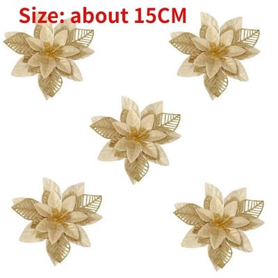 10/5 vnt Kalėdų dekoro dirbtinė gėlė Auksinė raudona Kalėdų eglutės papuošalai Didelės gėlių galvutės namams Naujųjų Metų Navidad vakarėlio dekoras