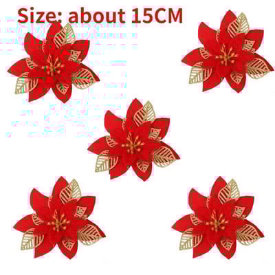 10/5 vnt Kalėdų dekoro dirbtinė gėlė Auksinė raudona Kalėdų eglutės papuošalai Didelės gėlių galvutės namams Naujųjų Metų Navidad vakarėlio dekoras