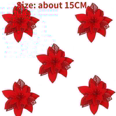 10/5 vnt Kalėdų dekoro dirbtinė gėlė Auksinė raudona Kalėdų eglutės papuošalai Didelės gėlių galvutės namams Naujųjų Metų Navidad vakarėlio dekoras