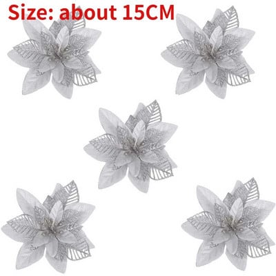 10/5 vnt Kalėdų dekoro dirbtinė gėlė Auksinė raudona Kalėdų eglutės papuošalai Didelės gėlių galvutės namams Naujųjų Metų Navidad vakarėlio dekoras