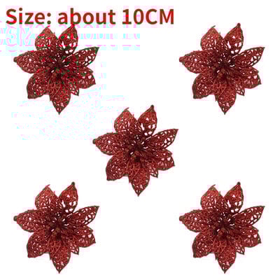 10/5 vnt Kalėdų dekoro dirbtinė gėlė Auksinė raudona Kalėdų eglutės papuošalai Didelės gėlių galvutės namams Naujųjų Metų Navidad vakarėlio dekoras