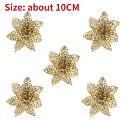 10/5 vnt Kalėdų dekoro dirbtinė gėlė Auksinė raudona Kalėdų eglutės papuošalai Didelės gėlių galvutės namams Naujųjų Metų Navidad vakarėlio dekoras