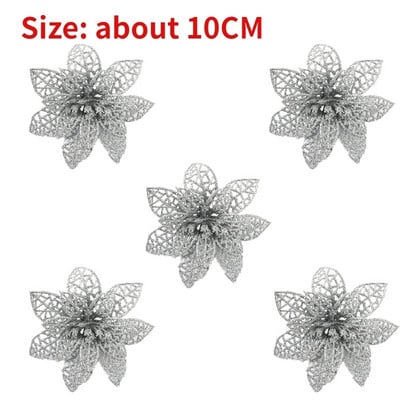 10/5 vnt Kalėdų dekoro dirbtinė gėlė Auksinė raudona Kalėdų eglutės papuošalai Didelės gėlių galvutės namams Naujųjų Metų Navidad vakarėlio dekoras