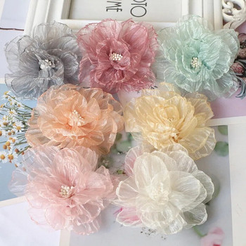 10PCS/Lot 9CM ръчно изработени шифонени тъкани изкуствени цветя за сватбена рокля Декорация на шапки