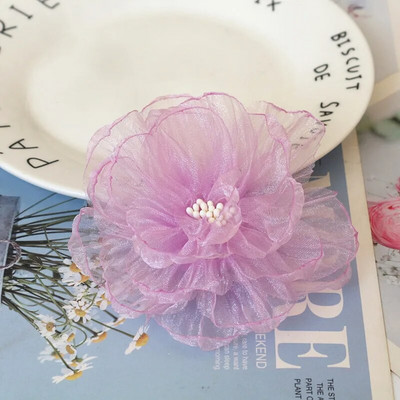 10 vnt / partija 9 cm rankų darbo šifono audinio dirbtinė gėlė vestuvinių suknelių kepurėms dekoruoti