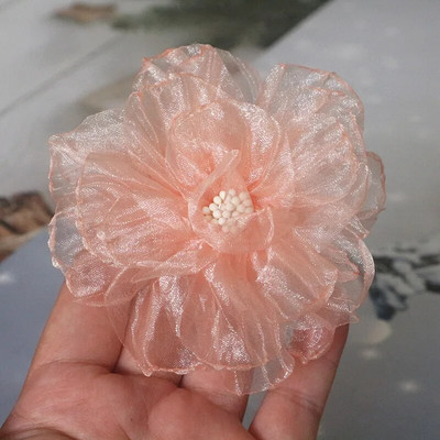 10 vnt / partija 9 cm rankų darbo šifono audinio dirbtinė gėlė vestuvinių suknelių kepurėms dekoruoti