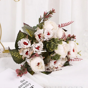 9 глави Божур Изкуствено цвете Домашен сватбен букет Flores Artificiales Para Decoracion Hogar Цветя Декорация на дома