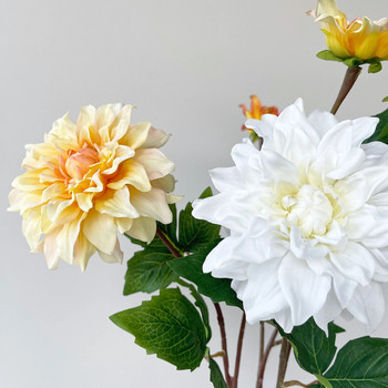 Изкуствени цветя от далии за декорации Реалистични докосване Розови сватбени цветя Аранжировка Арт Бели силиконови цветя от далии
