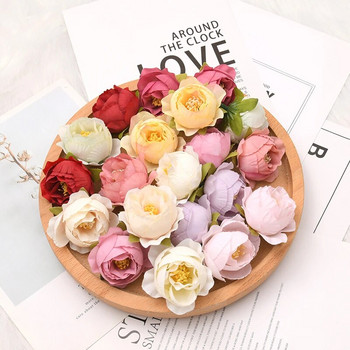 50PCS 3-4cm Розови пъпки Изкуствени копринени цветни глави Сватбена украса Направи си сам венец за рожден ден Скрапбукинг Занаяти Фалшиви цветя
