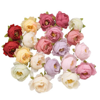 50PCS 3-4cm Розови пъпки Изкуствени копринени цветни глави Сватбена украса Направи си сам венец за рожден ден Скрапбукинг Занаяти Фалшиви цветя