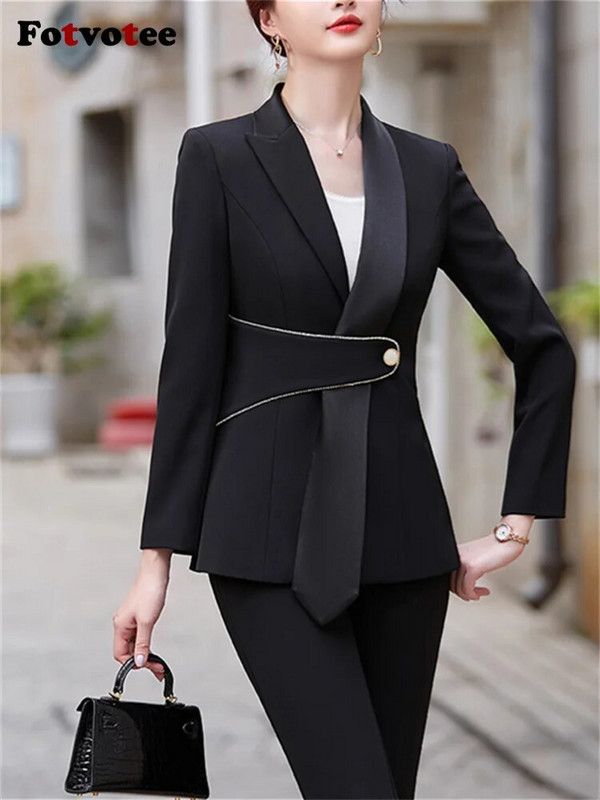 Cotvotee Elegantna jednobojna odijela s hlačama Ženska nova korejska moda 2023. Uredski ženski šik sako Jakna Ležerna odijela Komplet hlača od 2 komada