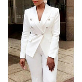 Naiste 2-osaline komplekt, 2023, uus valge vabaaja pikkade varrukatega kahe nööbiga bleiseri ja pükste komplekt naistele elegantne äriline pidulik püksikomplekt