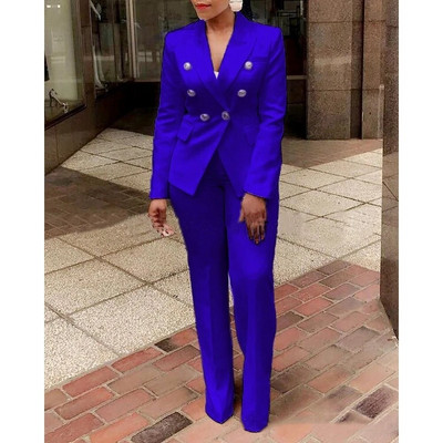 Naiste 2-osaline komplekt, 2023, uus valge vabaaja pikkade varrukatega kahe nööbiga bleiseri ja pükste komplekt naistele elegantne äriline pidulik püksikomplekt