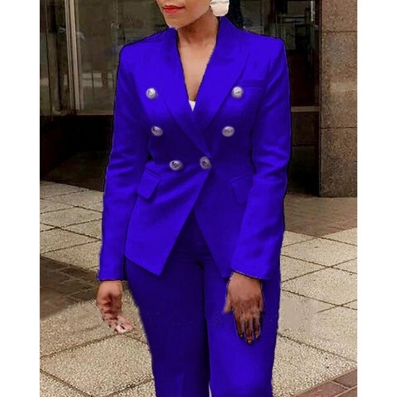 Naiste 2-osaline komplekt, 2023, uus valge vabaaja pikkade varrukatega kahe nööbiga bleiseri ja pükste komplekt naistele elegantne äriline pidulik püksikomplekt