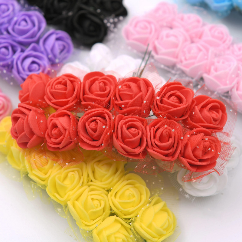 144 τμχ Mini Lace Pe Rose Foam Flower Heads Bouquet for Wedding Home Decoration Scrapbooking DIY Wreath Artificia Flowers
