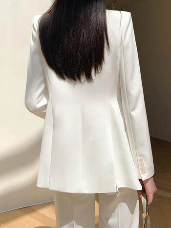 Circyy Κοστούμι για Γυναικεία Ρούχα γραφείου 2023 Κορεατικής μόδας Νέα μακρυμάνικα με μονό κουμπί απλικέ Μπλέιζερ + Ψηλόμεση παντελόνι