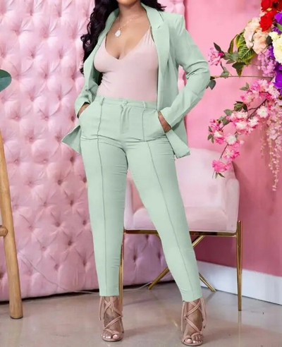 Naiste riietus 2023, ühevärvilised bleiserid, ülikond, kaelarihm, suur rev, venitatud naiste büroo kõrge vöökohaga pliiatsipüksid, kaheosalised komplektid