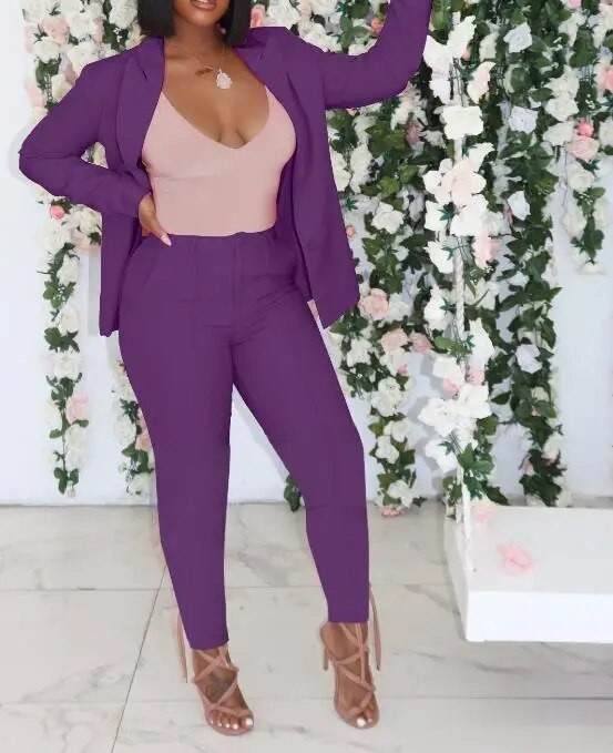 Naiste riietus 2023, ühevärvilised bleiserid, ülikond, kaelarihm, suur rev, venitatud naiste büroo kõrge vöökohaga pliiatsipüksid, kaheosalised komplektid