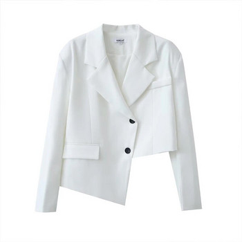 Υψηλής ποιότητας Ακανόνιστο blazer Παντελόνι Πλισέ Office lady 2 Σετ Νέα συλλογή Κοντό σακάκι κοστούμι Μακρύ παντελόνι INKEO 2O316