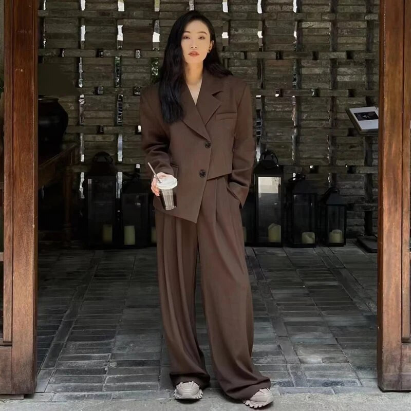 Kiváló minőségű Irregular blézer Rakott nadrág Office lady 2 részes szett Új kollekció Rövid kabátkosztüm Hosszú nadrág INKEO 2O316